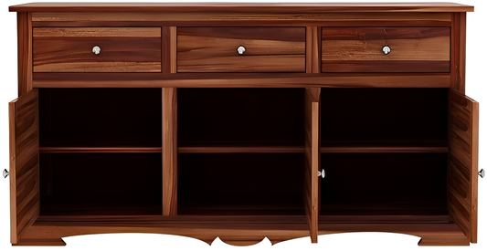 Handcrafted Solid Wood Sideboard with Ceramic Tile Doors & Storage Drawers