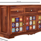 Handcrafted Solid Wood Sideboard with Ceramic Tile Doors & Storage Drawers