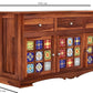 Handcrafted Solid Wood Sideboard with Ceramic Tile Doors & Storage Drawers