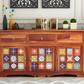 Handcrafted Solid Wood Sideboard with Ceramic Tile Doors & Storage Drawers