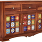 Handcrafted Solid Wood Sideboard with Ceramic Tile Doors & Storage Drawers