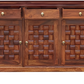Handcrafted Solid Wood Sideboard with 3D Geometric Carved Doors & Top Drawers