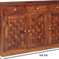 Handcrafted Solid Wood Sideboard with 3D Geometric Carved Doors & Top Drawers
