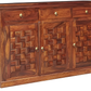 Handcrafted Solid Wood Sideboard with 3D Geometric Carved Doors & Top Drawers