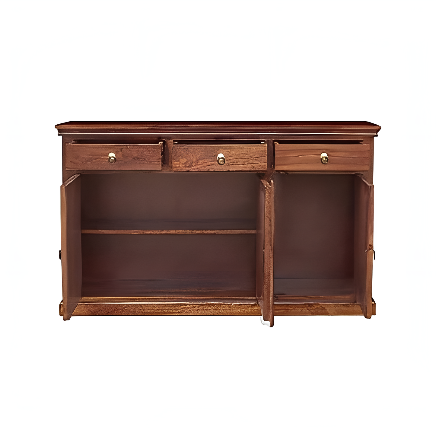 Handcrafted Solid Wood Sideboard with 3D Geometric Carved Doors & Top Drawers