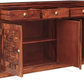 Handcrafted Solid Wood Sideboard with 3D Geometric Carved Doors & Top Drawers