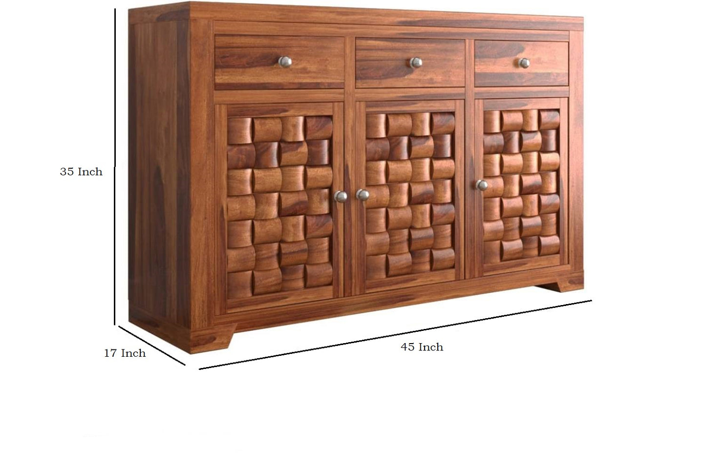 Solid Sheesham Wood Sideboard Cabinet with 3D Carved Doors & Drawers