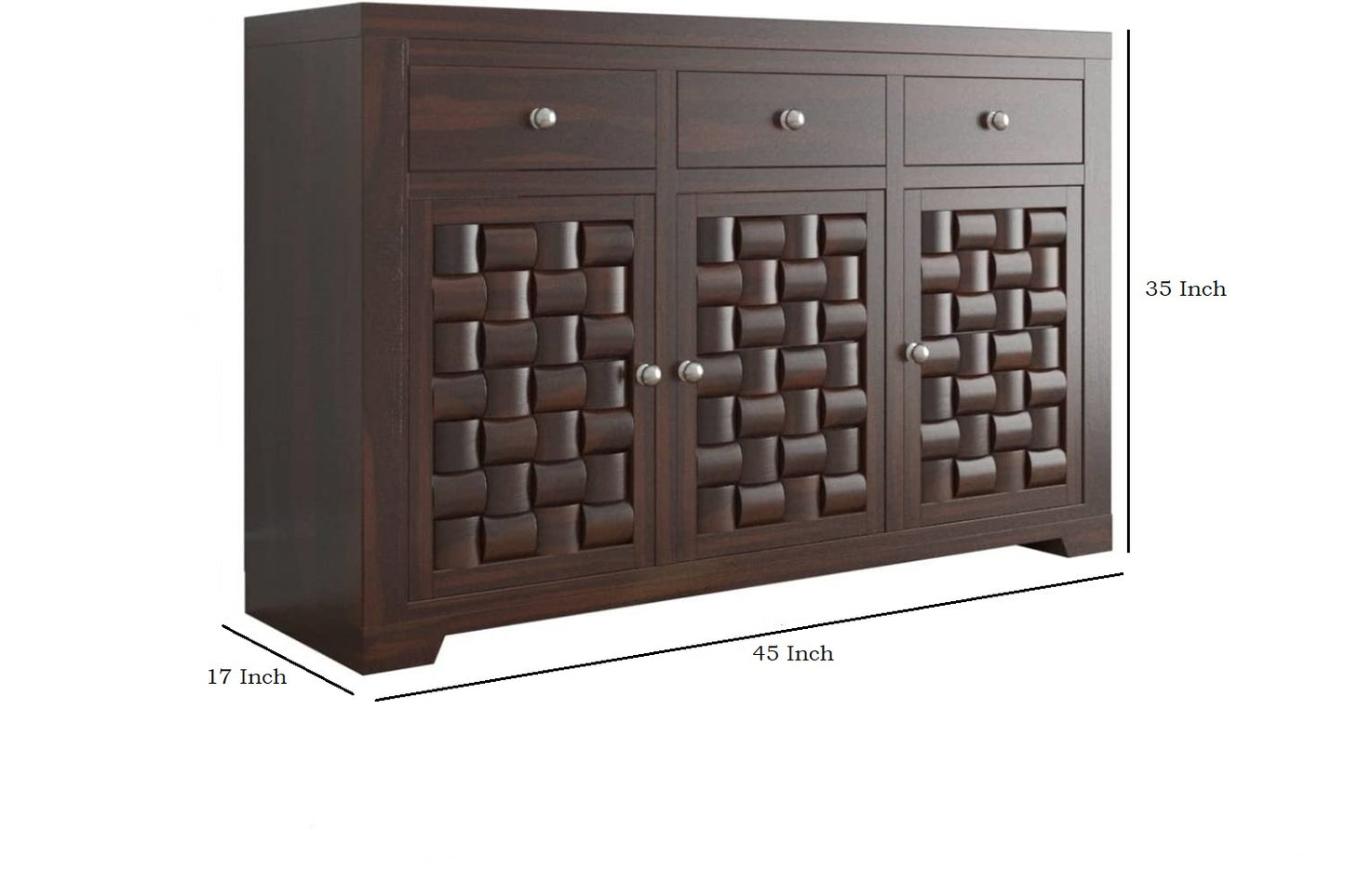 Solid Sheesham Wood Sideboard Cabinet with 3D Carved Doors & Drawers