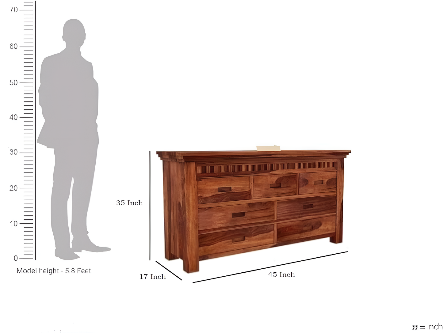 Solid Sheesham Wood Chest of Drawers with 7 Storage Drawers