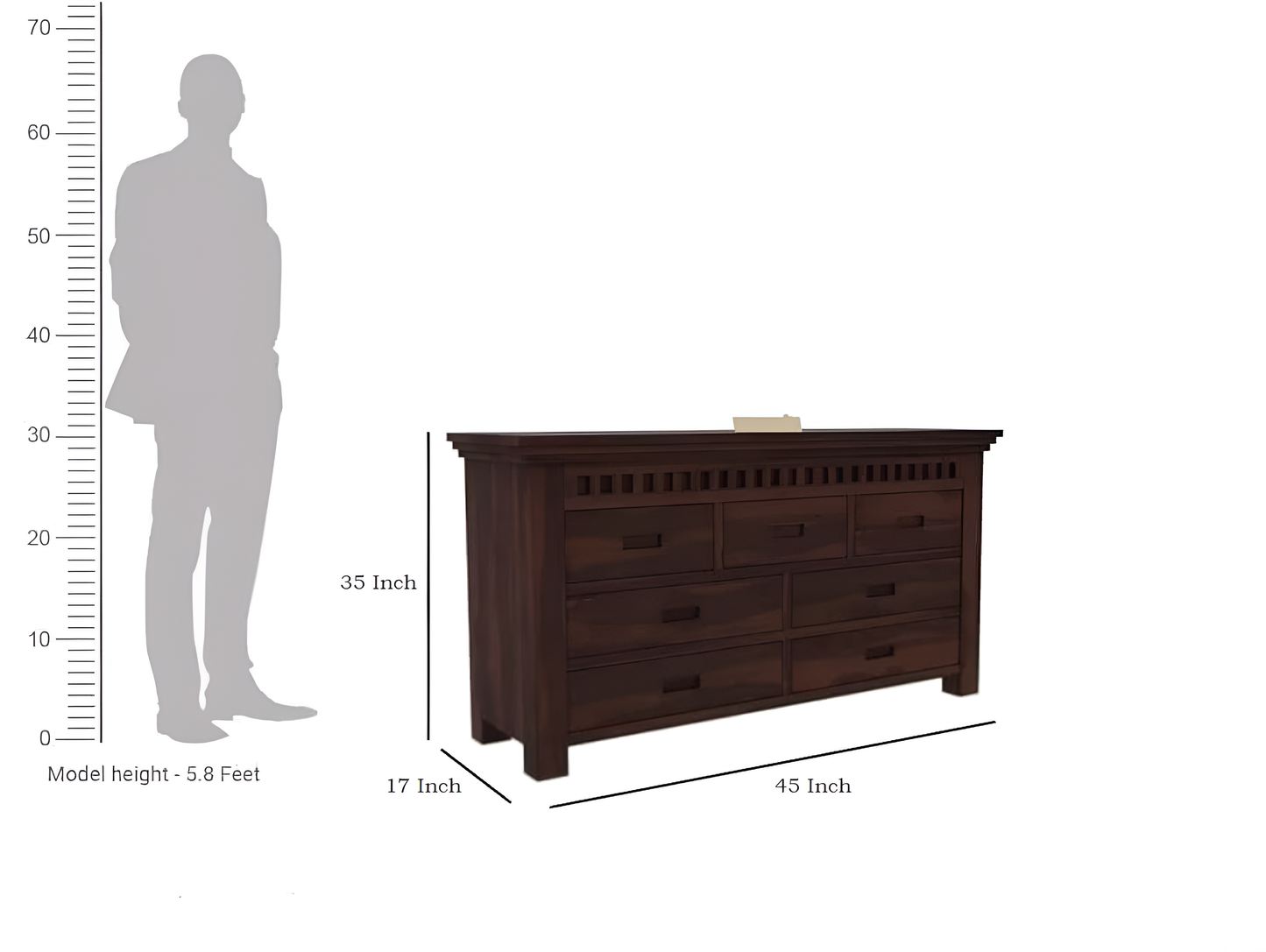 Solid Sheesham Wood Chest of Drawers with 7 Storage Drawers