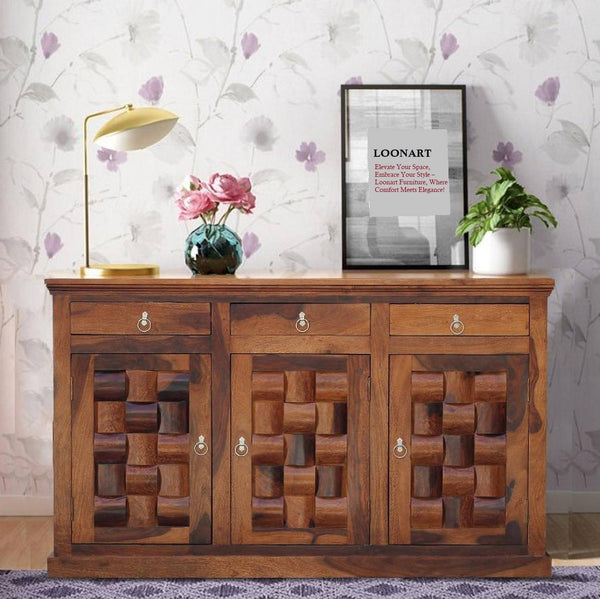 Solid Wood 3-Drawer 3-Door Carved Sideboard Storage Cabinet