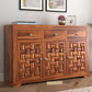 Solid Sheesham Wood Sideboard Cabinet with 3D Carved Doors & Drawers