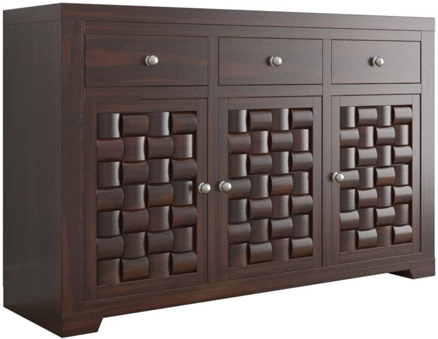 Solid Sheesham Wood Sideboard Cabinet with 3D Carved Doors & Drawers
