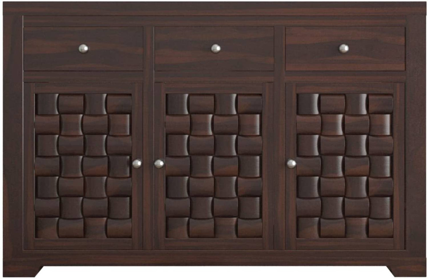 Solid Sheesham Wood Sideboard Cabinet with 3D Carved Doors & Drawers