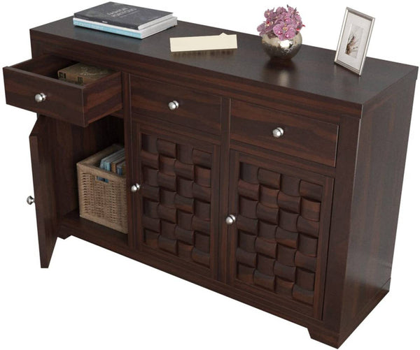 Solid Sheesham Wood Sideboard Cabinet with 3D Carved Doors & Drawers