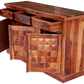 Handcrafted Solid Wood Sideboard with 3D Geometric Carved Doors & Top Drawers