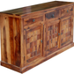 Handcrafted Solid Wood Sideboard with 3D Geometric Carved Doors & Top Drawers