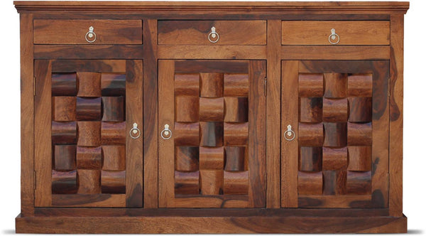Solid Wood 3-Drawer 3-Door Carved Sideboard Storage Cabinet