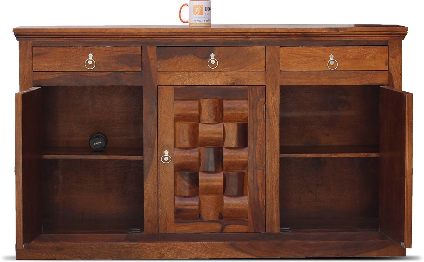 Solid Wood 3-Drawer 3-Door Carved Sideboard Storage Cabinet