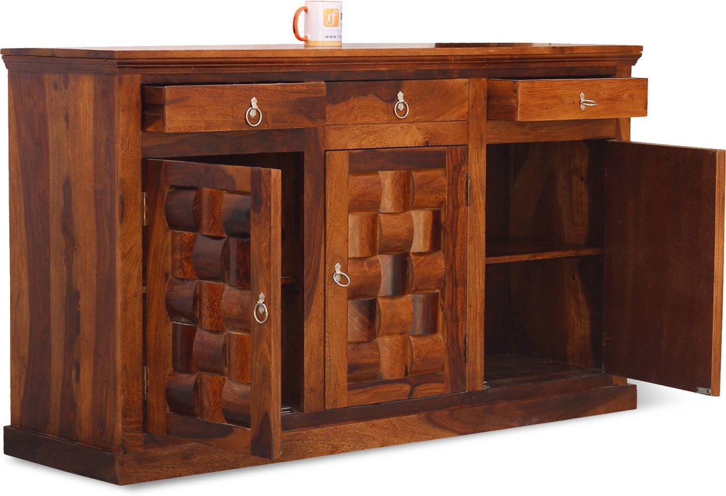 Solid Wood 3-Drawer 3-Door Carved Sideboard Storage Cabinet