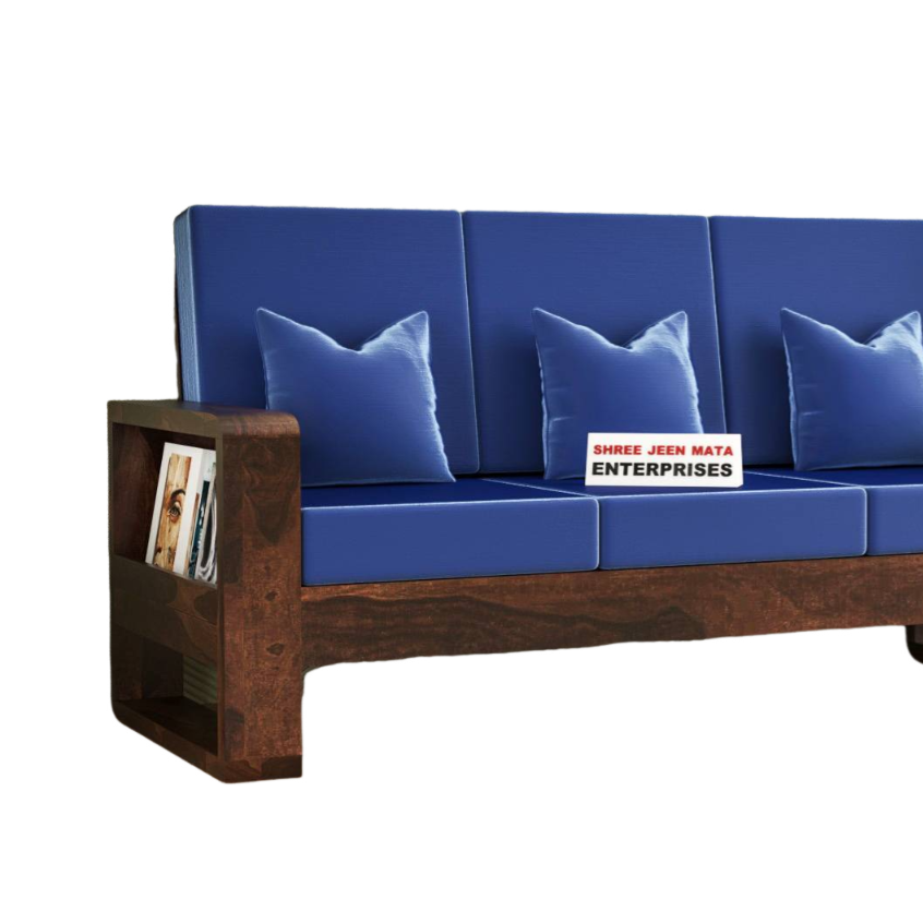 Solid Wood 3 Seater Wooden Sofa with Polycotton Upholstery